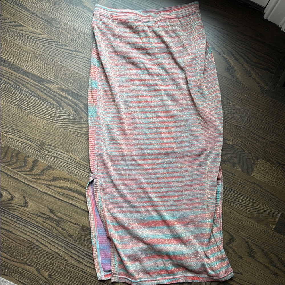 Pink and Gray Maxi Pencil Skirt with Slit